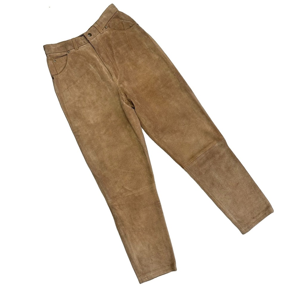 Vtg 90s GAP Suede Leather Pants High Waist Women 9/10 Fits 27x29.5 Tan Brown